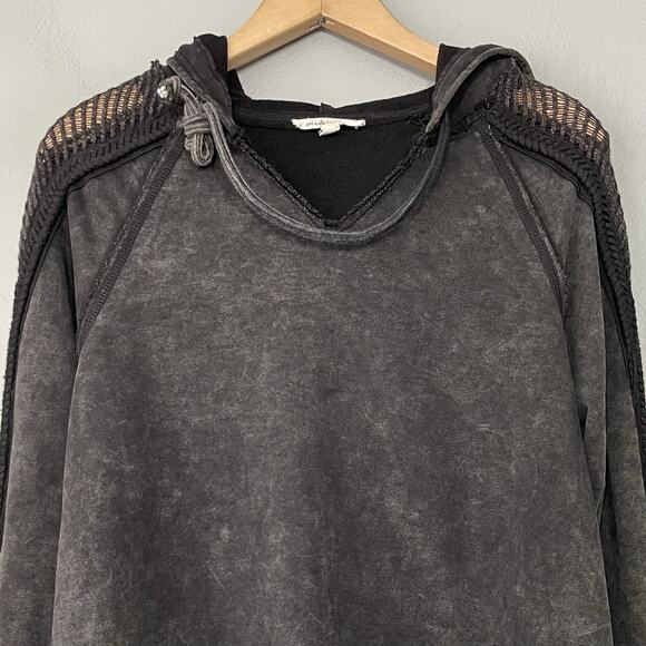 Oli & Hali Hoodie Size Small Acid Washed Black Hooded Terry Knit Sweatshirt Top - Picture 3 of 9